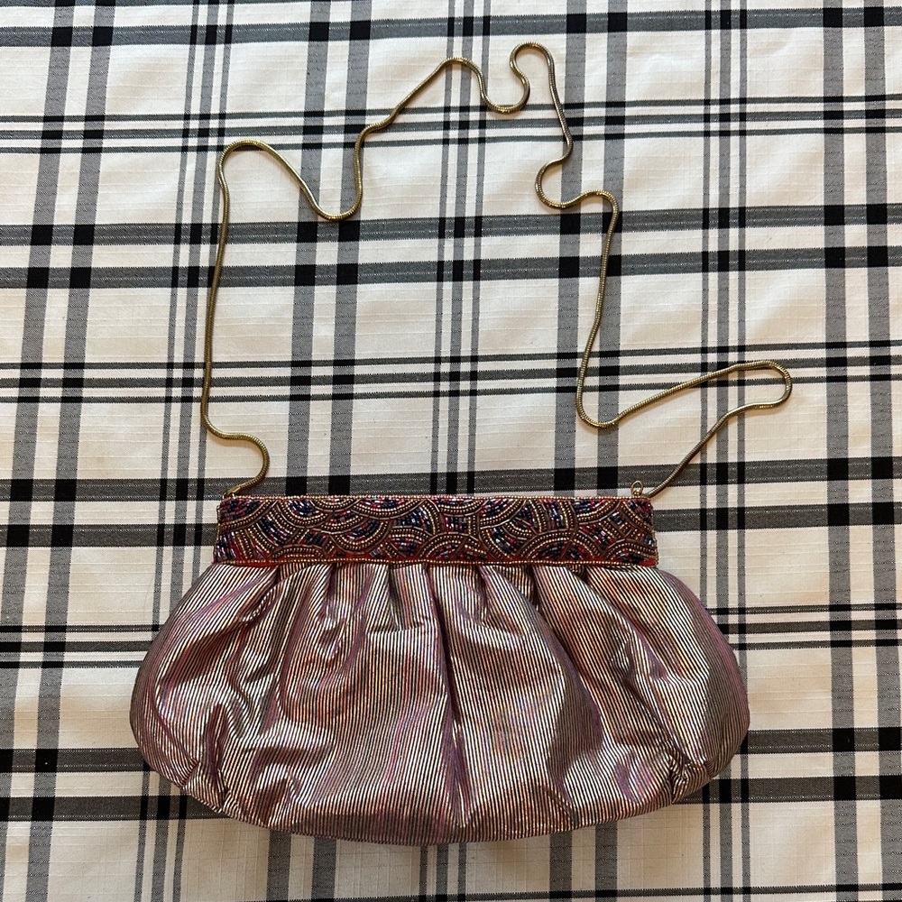 Chic Iridescent Clutch with Beaded Detail